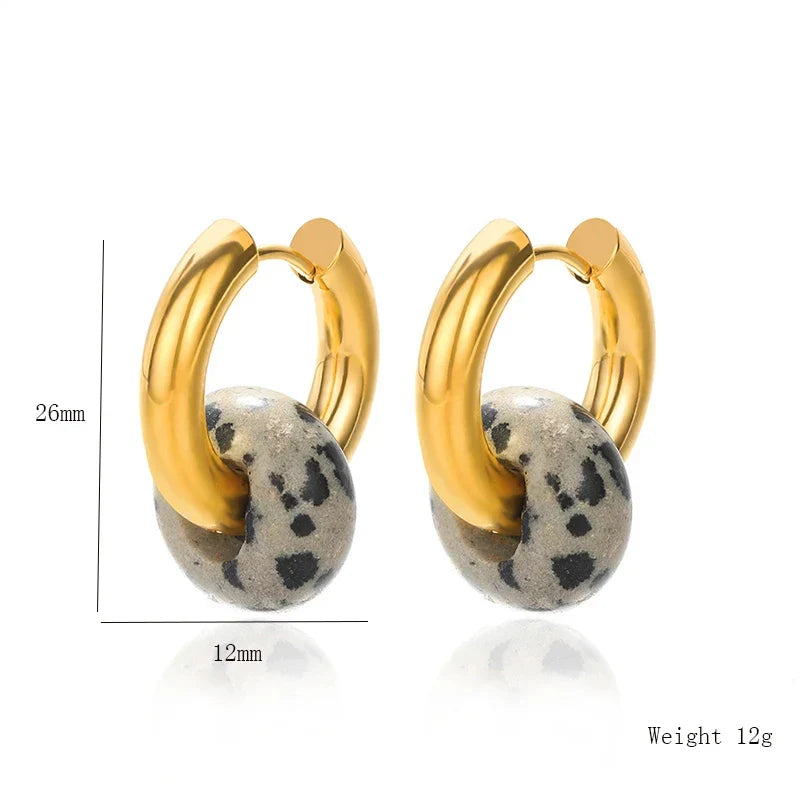Leopard Bead Opal Stainless Steel Hoop Earrings — Gold Color, Anti-Fading Wedding & Prom Jewelry for Women, Gift Accessory