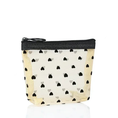 Nylon Mesh Heart-Shaped Cosmetic Bag — Zipper Toiletry & Makeup Organizer Pouch for Women, Multifunctional Lipstick, Key, and Coin Purse