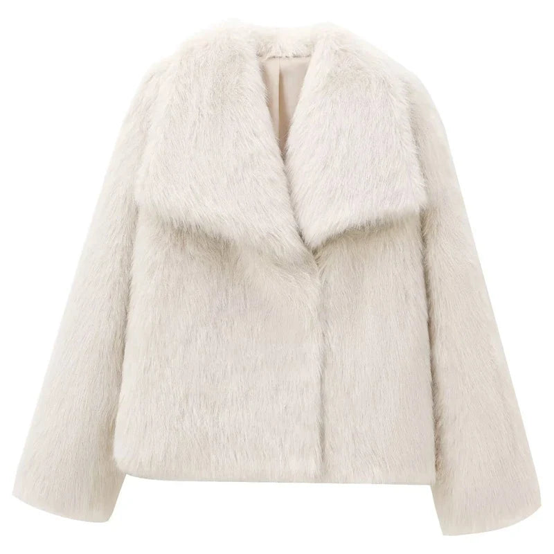 HXAO Women's Fur Coat – 2024 Plush Burgundy Bomber Jacket, Solid Crop Long Sleeve Warm Winter Casual Coat