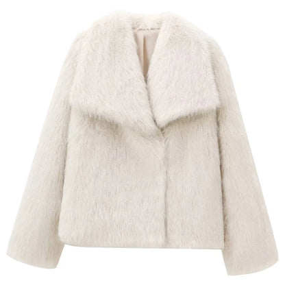 HXAO Women's Fur Coat – 2024 Plush Burgundy Bomber Jacket, Solid Crop Long Sleeve Warm Winter Casual Coat