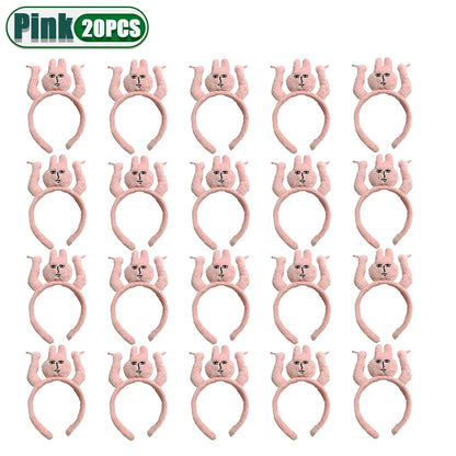 1–20PCS Pink Bunny Plush Headbands – Cute Fun Hair Bands for Bangs, Photos & Costume Decoration