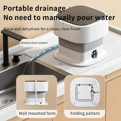 10L High-End Foldable Portable Washing Machine – Large Capacity with Blue Light, Timed Washing & Dehydration