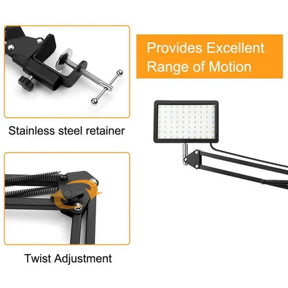 LED Photography Light with Scissor Arm Stand - Selfie & Conference Lighting, Photo Studio Lamp for Zoom & YouTube Live Streaming