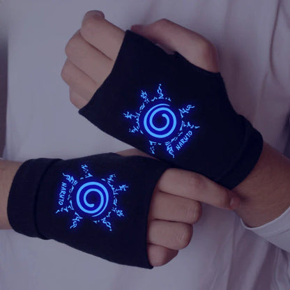 Anime Naruto Luminous Fingerless Gloves – Konoha Uchiha Itachi Cosplay Cotton Warm Wrist Gloves for Kids Christmas Gift