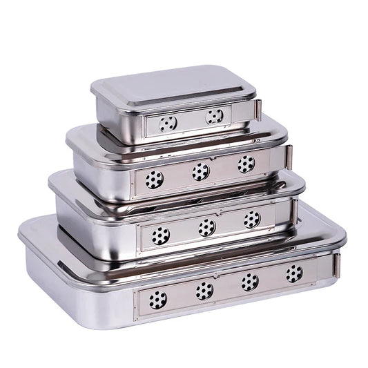 Stainless Steel Dental Disinfection Box – Surgical Sterilization Tray with Holes Medical Steriliser Container for Dentistry Accessories