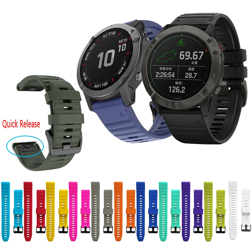 Silicone Quick-Release Watch Bands for Garmin Fenix 3/5/6/7 – 20/22/26mm EasyFit Wrist Strap