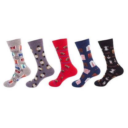 5-Pair Funny Printed Sports Socks - Harajuku Hip Hop Casual Fashion Socks for Men & Women