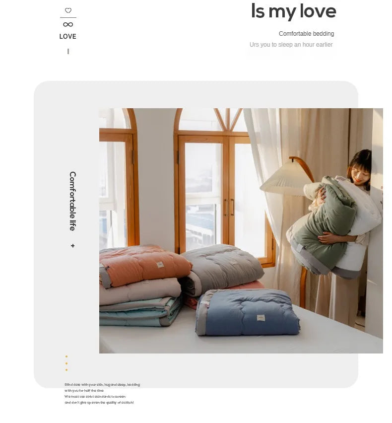 2024 Japanese Cotton-Polyester Summer Quilt – Lightweight, Washable, Skin-Friendly Solid Color Quilt