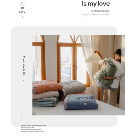 2024 Japanese Cotton-Polyester Summer Quilt – Lightweight, Washable, Skin-Friendly Solid Color Quilt