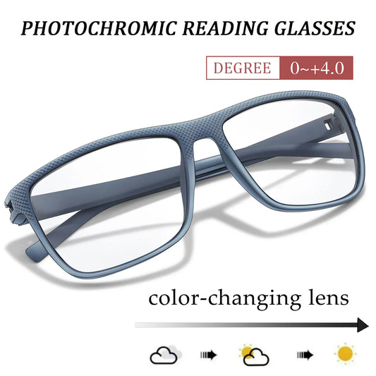 Rectangular Photochromic Reading Glasses – Ultra-Lightweight Presbyopic Spectacles for Middle-Aged & Elderly Daily Wear