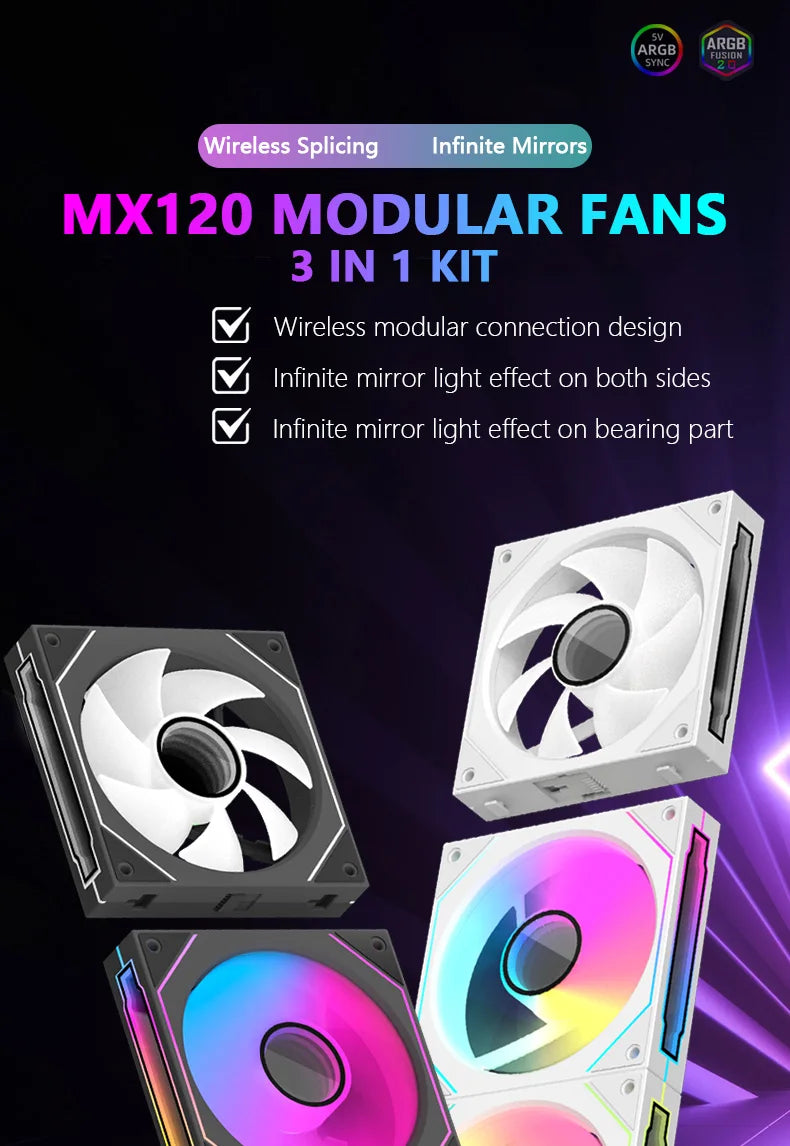 JUMPEAK MX120 360mm Modular Wireless Splicing PC Cooling Fan – 120mm ARGB Case Fan with Infinite Mirror Effect for Computer Water Cooler
