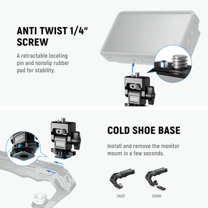 NEEWER Adjustable Camera Clamp – Monitor Mount with Cold Shoe, Anti-Twist 1/4" Screw for Flash & DIY Accessories