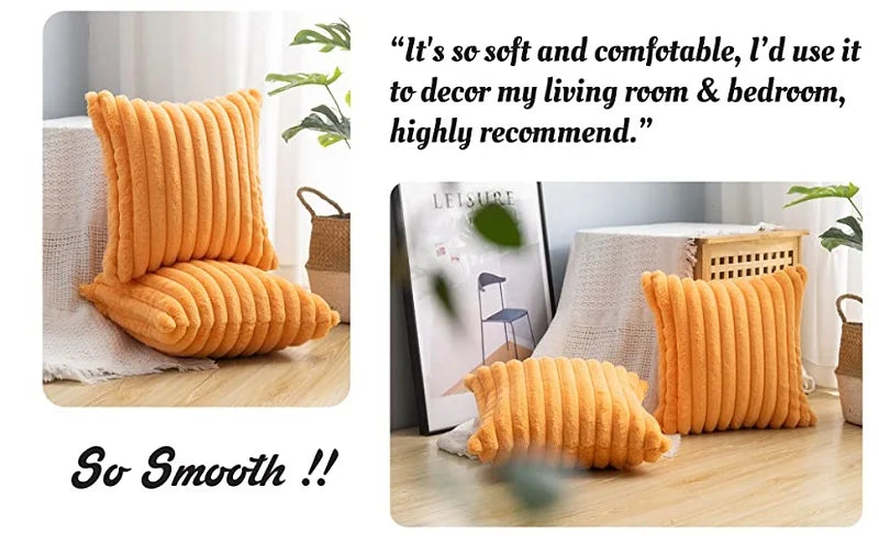 Faux Fur Plush Throw Pillow Covers – Soft Decorative Cushion Cases for Couch, 30x50cm & 45x45cm, Orange, Green, Pink, Cream