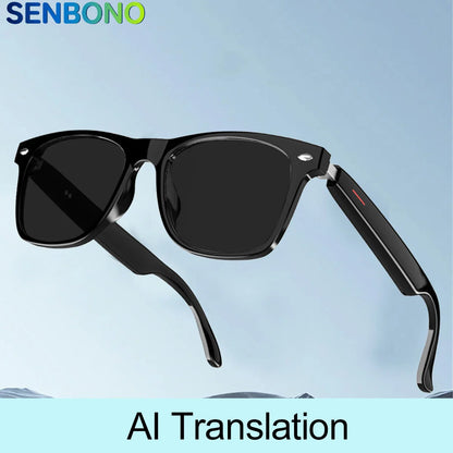 SENBONO Smart AI Translation Glasses – Real-Time Translation in 100+ Languages with Bluetooth Music, Built-in Mic & Speakers