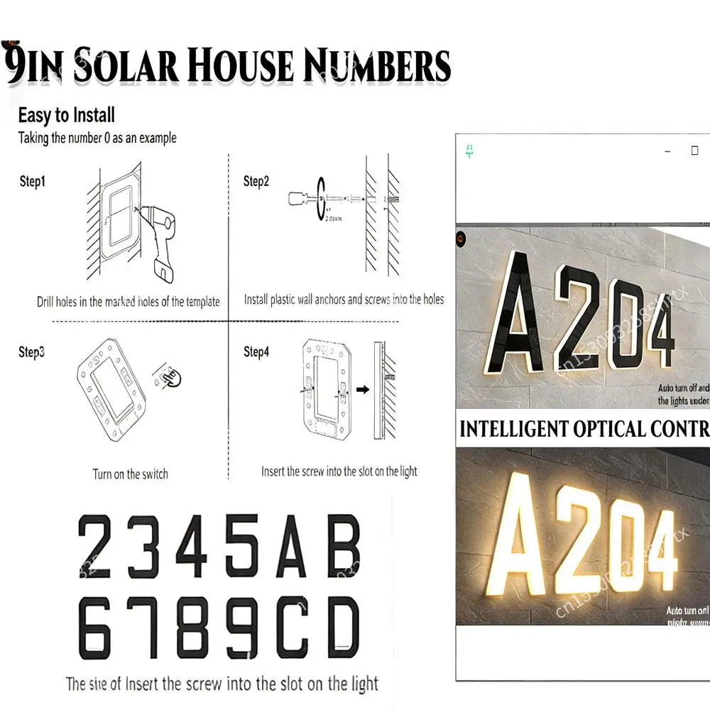 Solar LED House Number Light - Waterproof Light-Up Address Sign for Outdoor Home Decor