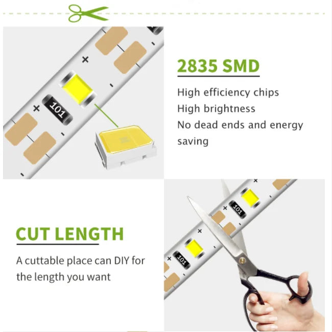 5M USB LED Strip Light - 5V SMD 3528 Waterproof Ribbon Light for Cabinets, Ceilings & Home Decor