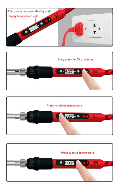 80W Soldering Iron Kit – Adjustable Temperature with LCD, Ceramic Heater, Soldering Tips & Tweezers