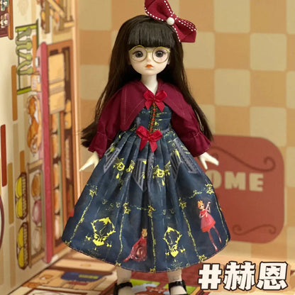 30cm 1/6 BJD Ball Jointed Doll – Starry Gray Eyes with Lolita Fashion Dress, DIY Toy Gift for Girls