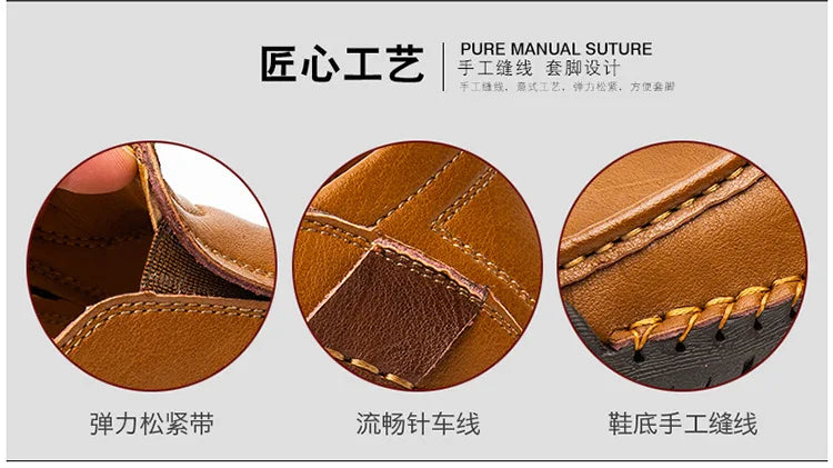 Handmade Leather Men’s Loafers – Casual Slip-On Flats, Comfortable Outdoor Walking Shoes