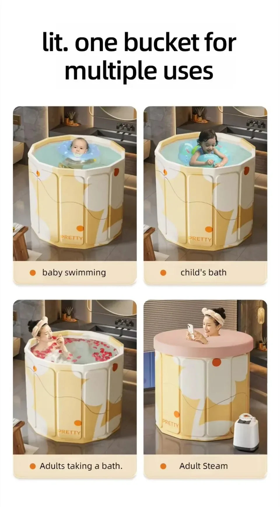 Foldable Portable Bath Tub - Thickened Full Body Bath Bucket for Children & Adults, Long-Term Temperature Lock