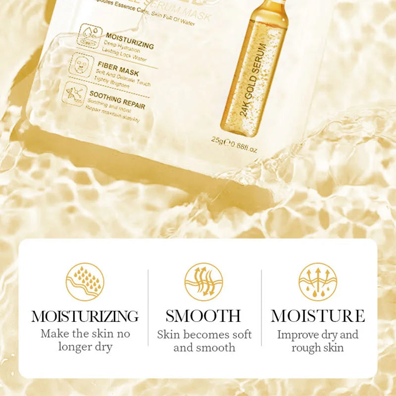 15PCS 24K Gold Hyaluronic Acid Face Masks – Firming, Moisturizing & Brightening Hydrating Skincare