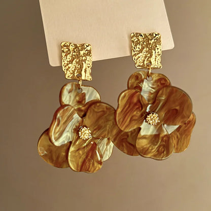 Vintage Acrylic Flower Dangle Earrings – Luxury Alloy Pendant Jewelry for Women