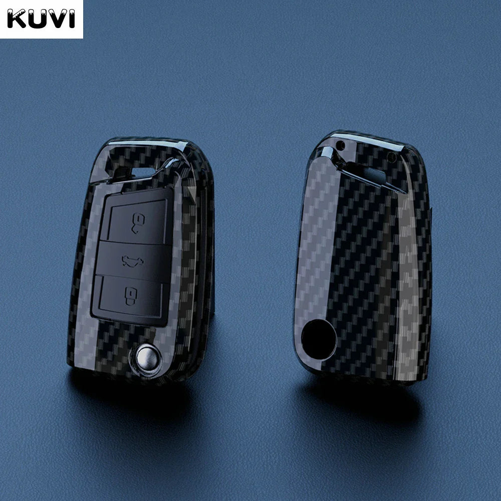 Carbon Fiber ABS Car Key Cover Case for VW Volkswagen – Fits Polo, Tiguan, Passat, Golf 7, Jetta, Skoda, Kodiaq, Superb, Octavia, Seat