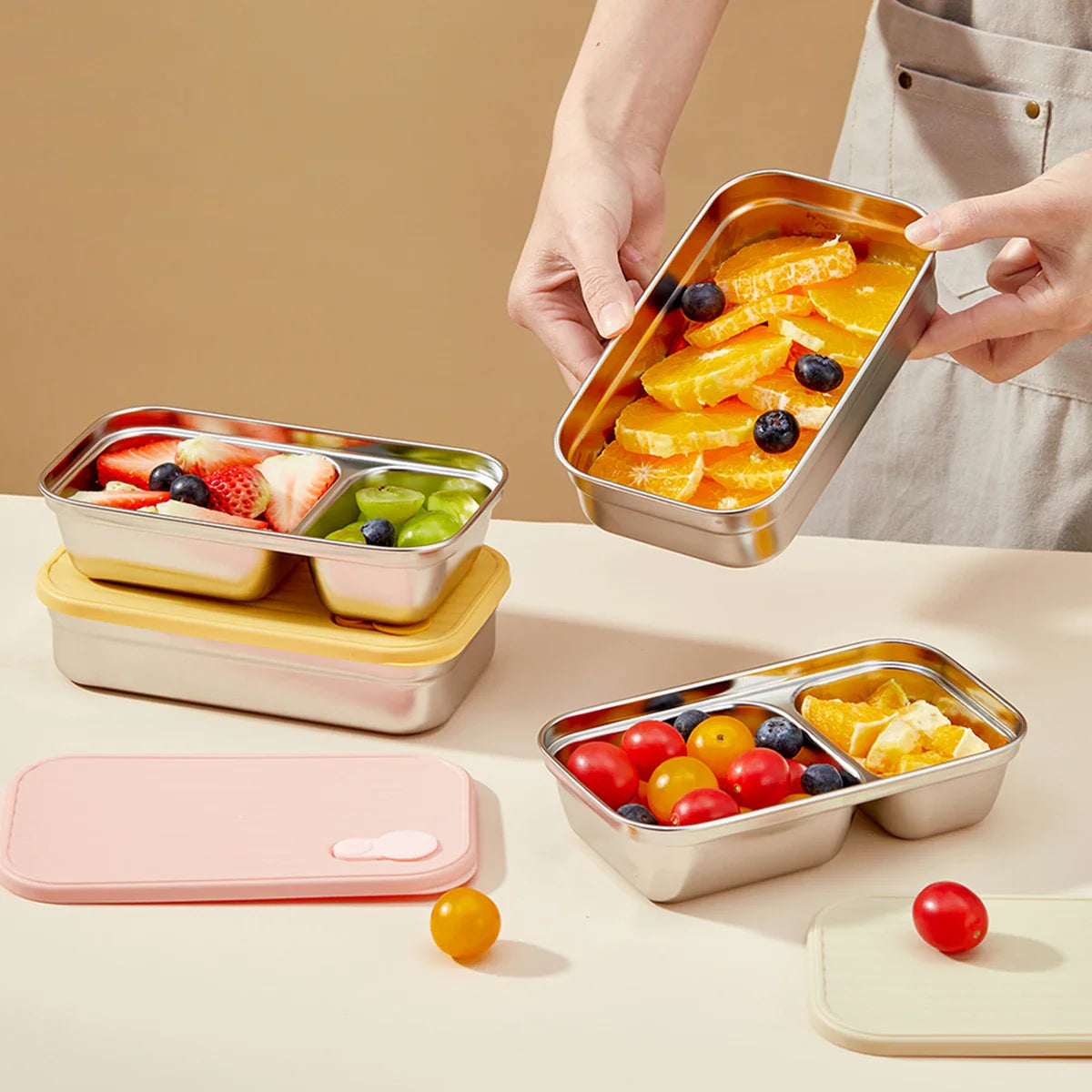 WORTHBUY 304 Stainless Steel Lunch Box with Lid — Portable Leak-Proof Stackable Bento Box for Fruit, Salad, and Food Storage, Ideal for Students