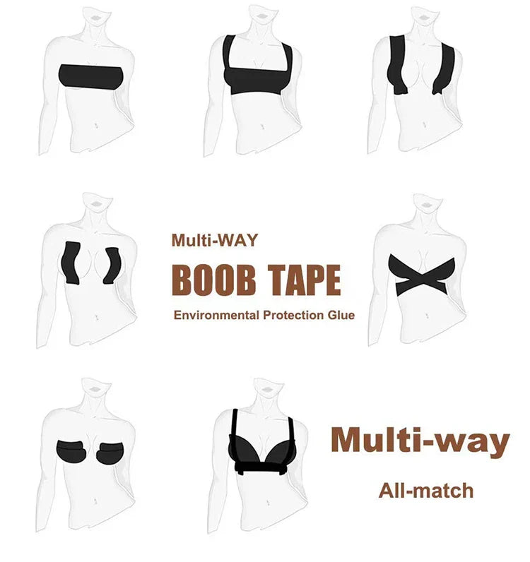 Women’s Boob Tape & Adhesive Bra – Invisible Nipple Pasties, Breast Lift Push-Up Tape, Strapless Pad Sticker