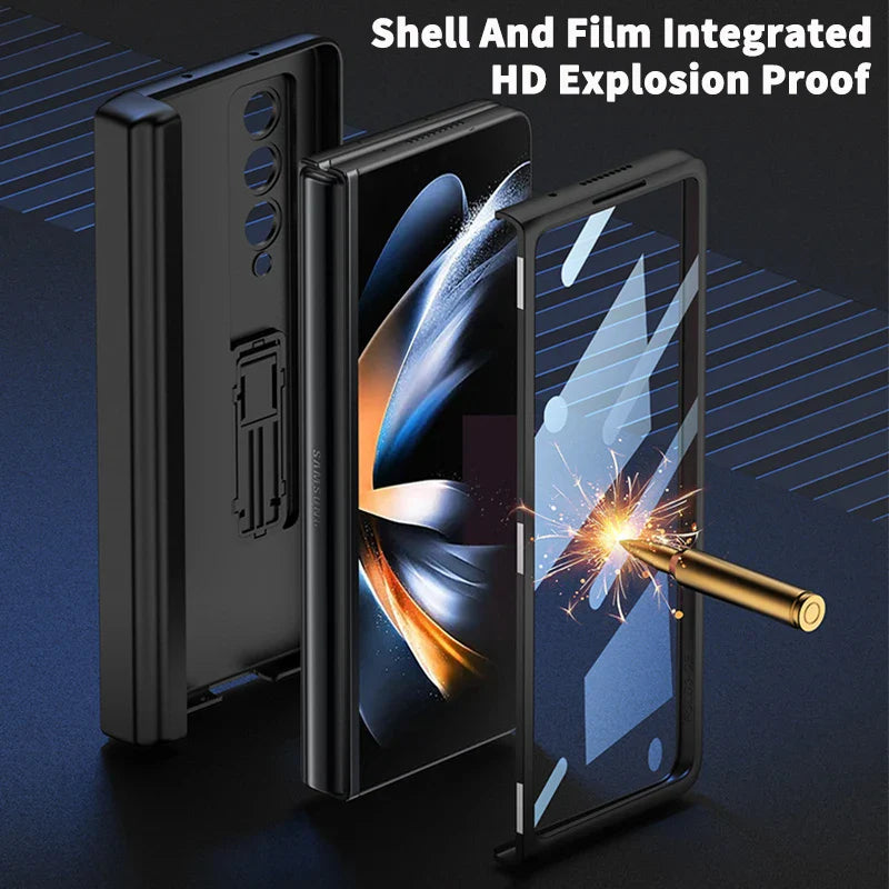 Magnetic Leather All-in-One Cover for Samsung Galaxy Z Fold 5/4/3 5G | Folding Protective Case with Pen Holder for Fold4