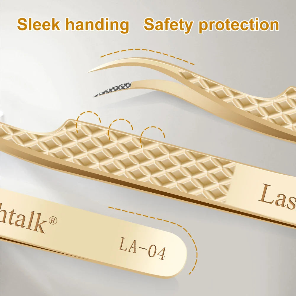 Lashtalk Precision Fiber Tip Tweezer - Diamond Grip Anti-Slip Gold Stainless Steel for Eyelash Extensions Makeup by Nagaraku