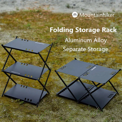 MOUNTAINHIKER Three-Tier Folding Rack – Portable Outdoor Storage Shelf for Camping, Picnic, BBQ & Garden Use
