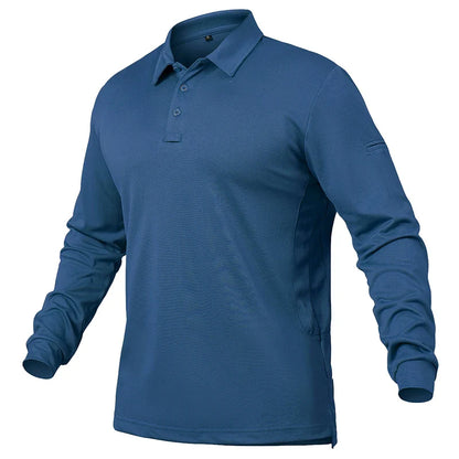 Men’s Lightweight Long Sleeve Polo Shirt — Performance Tactical Outdoor Hiking & Golf Shirt