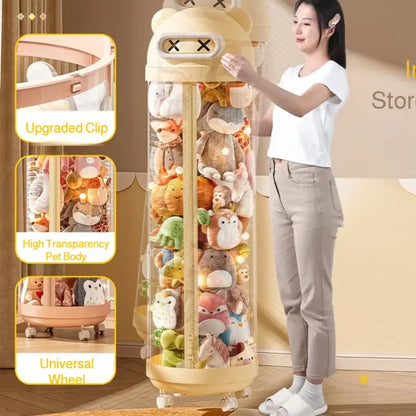 Large Capacity Transparent Toy Storage Bucket with Wheels – Children’s Plush & Stuffed Toy Organizer Barrel