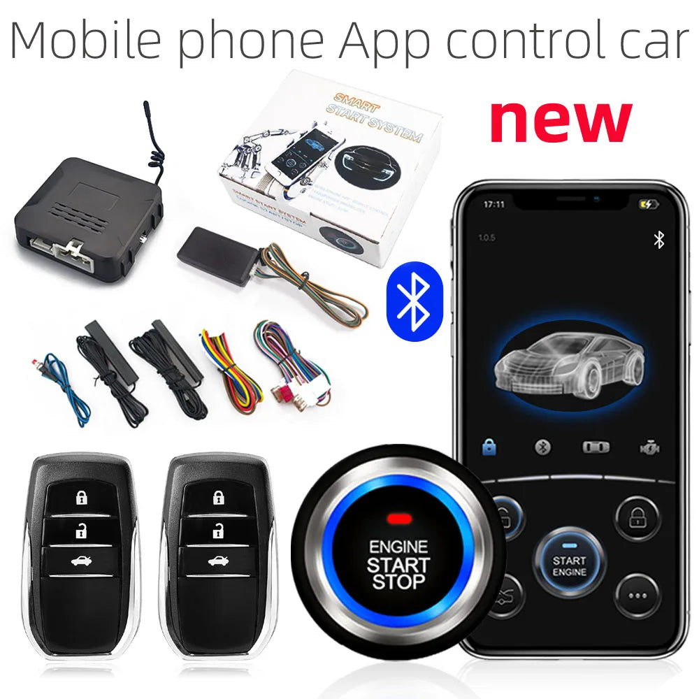 Universal Car Remote Start Stop Kit – Bluetooth Mobile App Engine Start, Keyless Entry, PKE Alarm & Trunk Control System