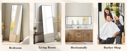 64"x21" Full Body Wall Mirror – Standing, Hanging, or Leaning with Aluminum Alloy Frame for Living Room
