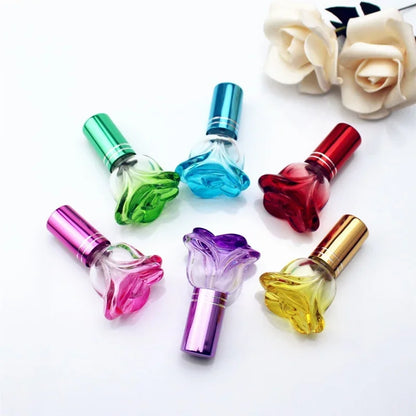 6ml Rose-Shaped Glass Perfume Bottle – Colorful Refillable Mini Scent Sprayer for Travel & Samples