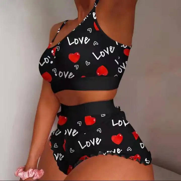 Women’s 2-Piece Pajama Set – Printed Camisole & Shorts Loungewear Sleepwear Nightwear Sexy Homewear Outfit