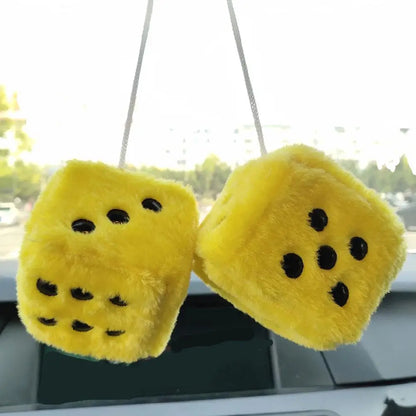 Long Hair Hot Stamping Dot Dice Plush Toy Cube – Anime Car Ornament & Decoration Pendant Accessory