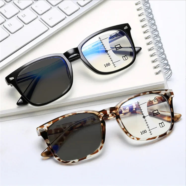 2024 Photochromic Anti-Blue Reading Glasses – Multifocal Presbyopic Eyewear with Intelligent Dual Light for Near & Far Vision