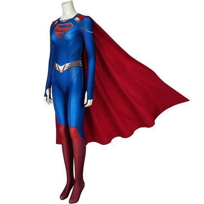 3D Supergirl Season 5 Cosplay Costume – Kara Zor-El Danvers Blue Bodysuit Jumpsuit for Women Halloween