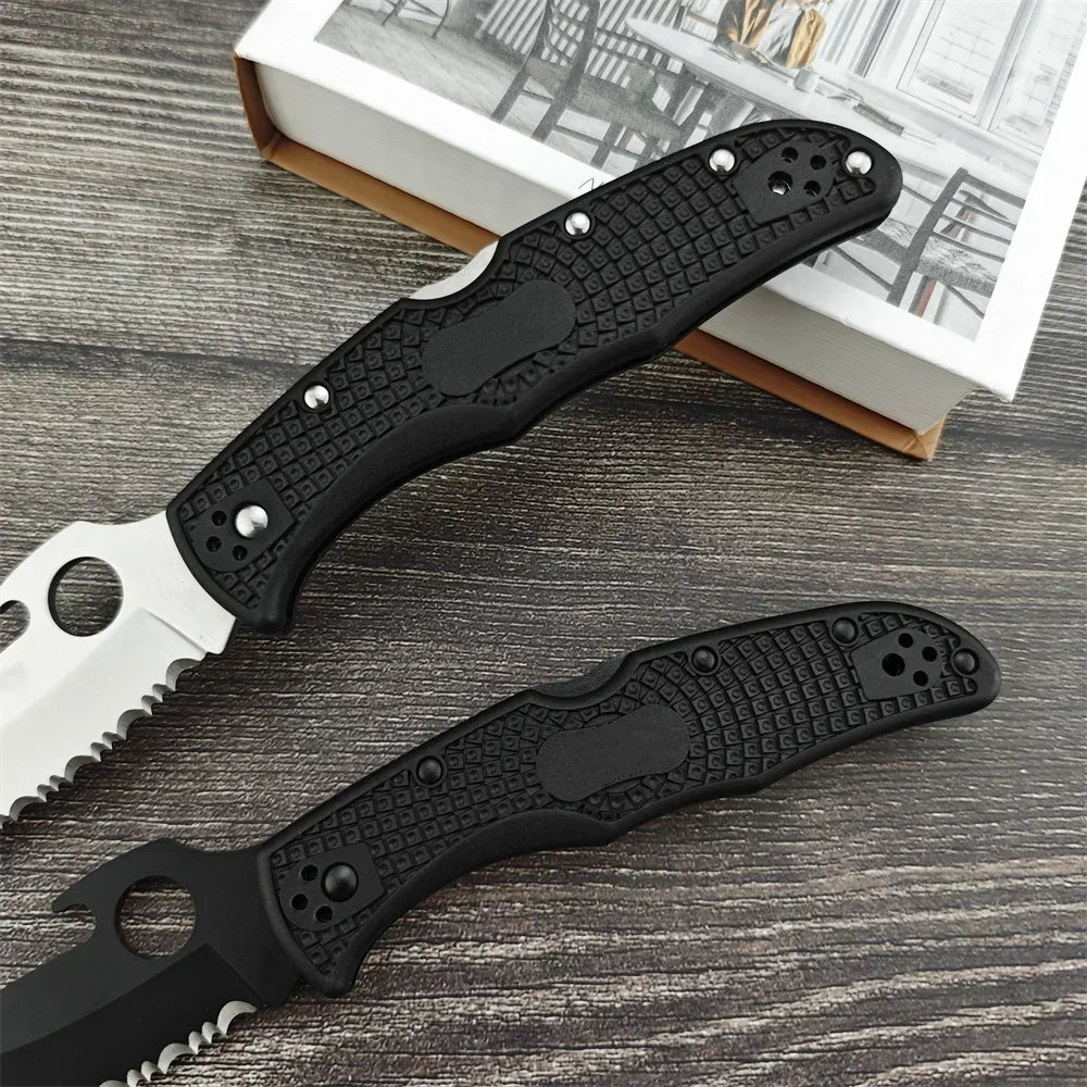 C12S Tactical Folding Pocket Knife – D2 Blade with Nylon Fiber Handle, Outdoor Hunting Utility Knife with Back Lock