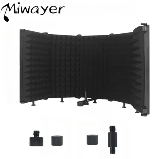 Miwayer Adjustable 3/5 Panel Microphone Isolation Shield – Foldable Studio Recording Mic Filter with Soundproof Sponge