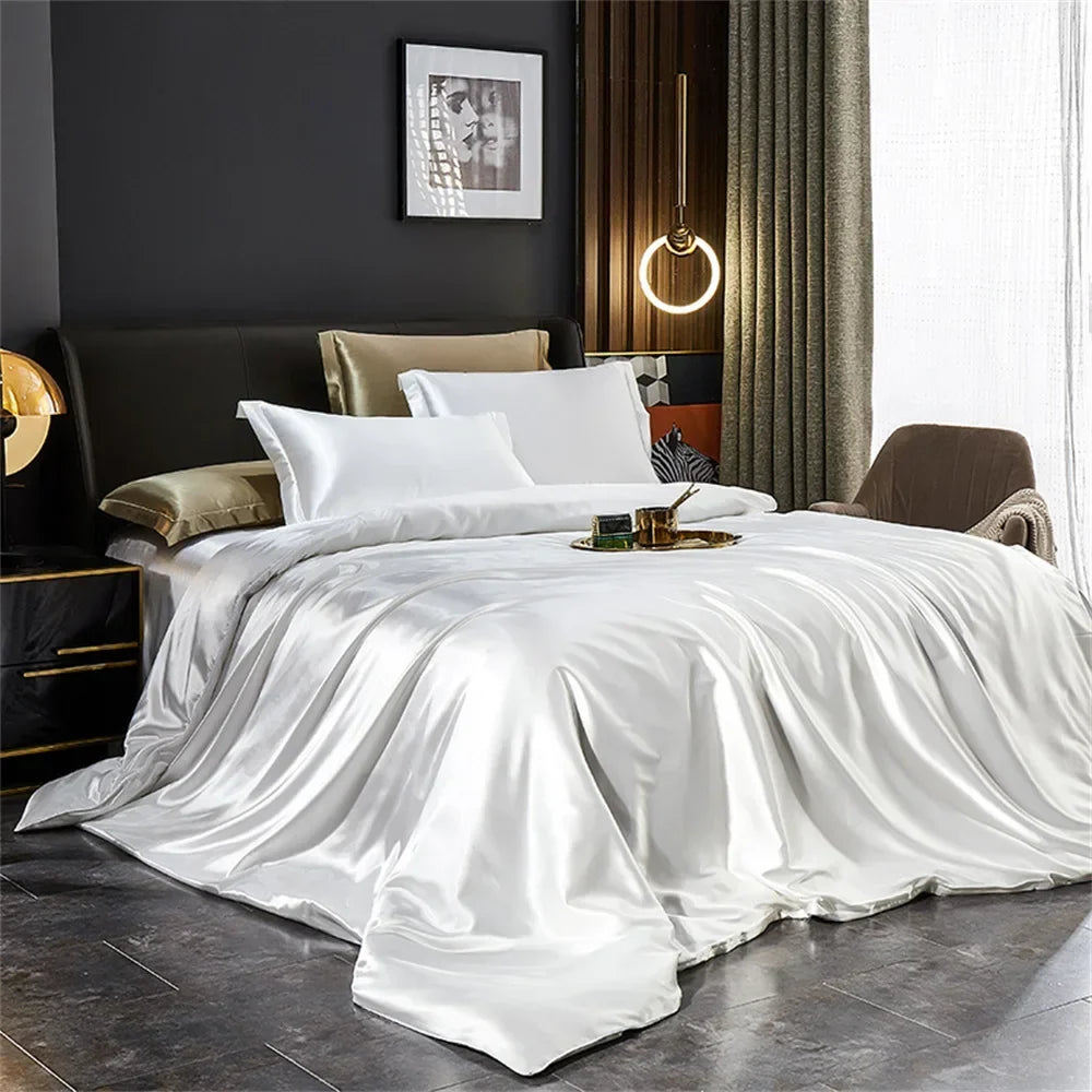 Luxury Silk Bedding Set - Satin Duvet Cover Bed Sheet & Pillowcase Set for Single Double King Queen Twin Beds