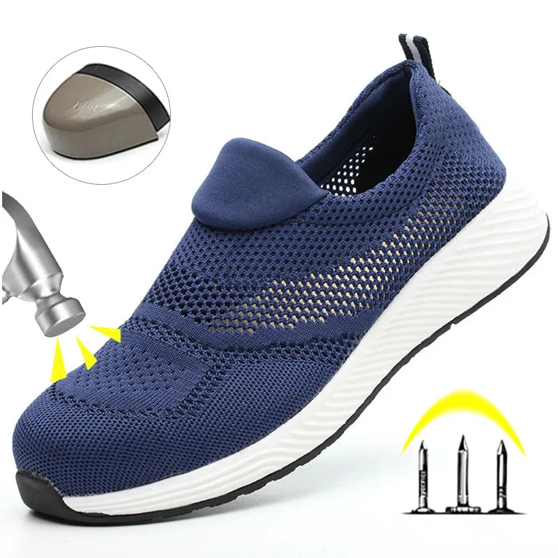 Summer Mesh Work Sneakers – Lightweight, Steel Toe Safety Shoes for Men & Women, Breathable Construction Work Boots