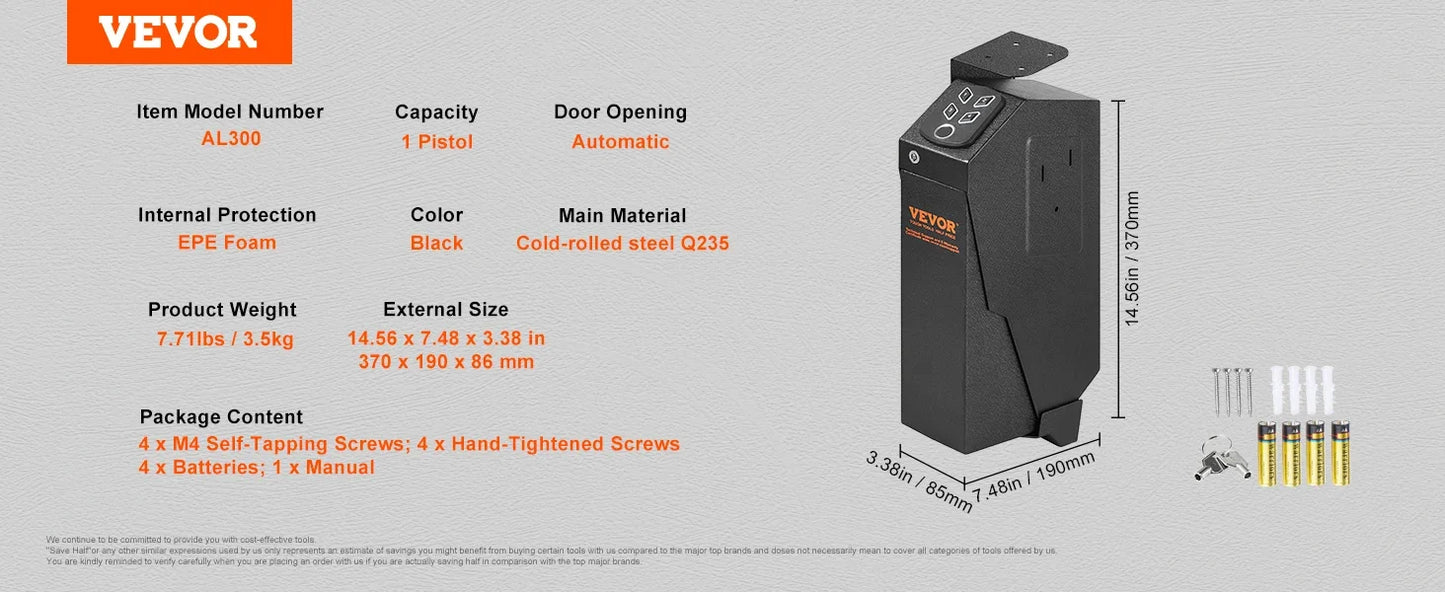 VEVOR Pistol Safe - Q235 Steel Biometric Quick-Access Firearm Lock Box for Secure Storage & Travel
