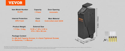 VEVOR Pistol Safe - Q235 Steel Biometric Quick-Access Firearm Lock Box for Secure Storage & Travel