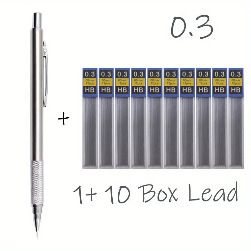 All-Metal Mechanical Pencil Set – 0.3–2.0mm Retractable Lead Pencils for Writing, Drawing & Sketching