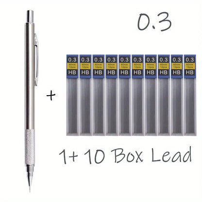 All-Metal Mechanical Pencil Set – 0.3–2.0mm Retractable Lead Pencils for Writing, Drawing & Sketching