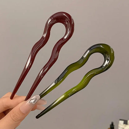 U-Shaped Hair Fork – Fashion Tortoiseshell Acetate Hairpin, Geometric Design Headwear for Women & Girls